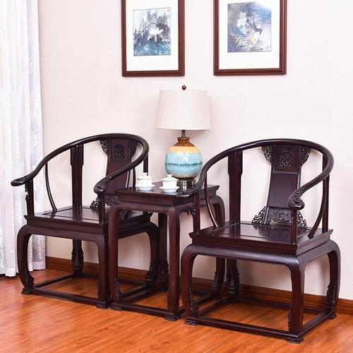 红木家具赞比亚血檀皇宫椅三件套实木中式仿古圈椅太师椅洽谈椅